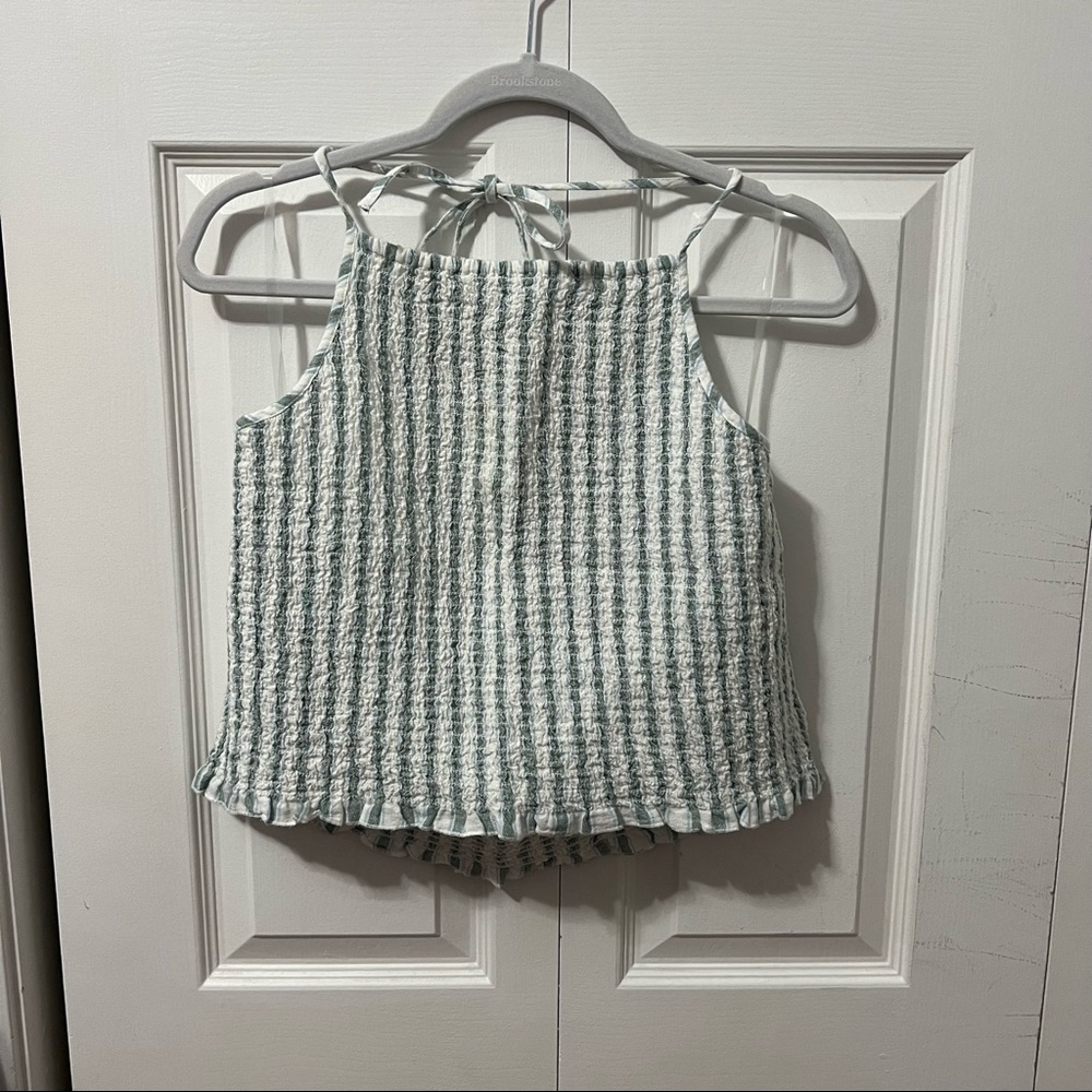 AMERICAN EAGLE SMOCKED STRIPED HALTER TOP | XL